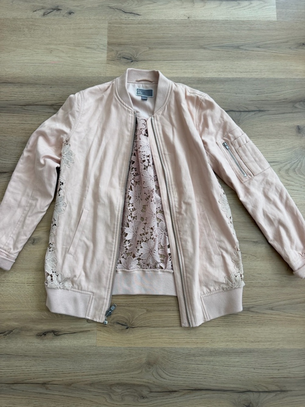 Chelsea28 Lace-Panel Bomber Jacket - Light Pink